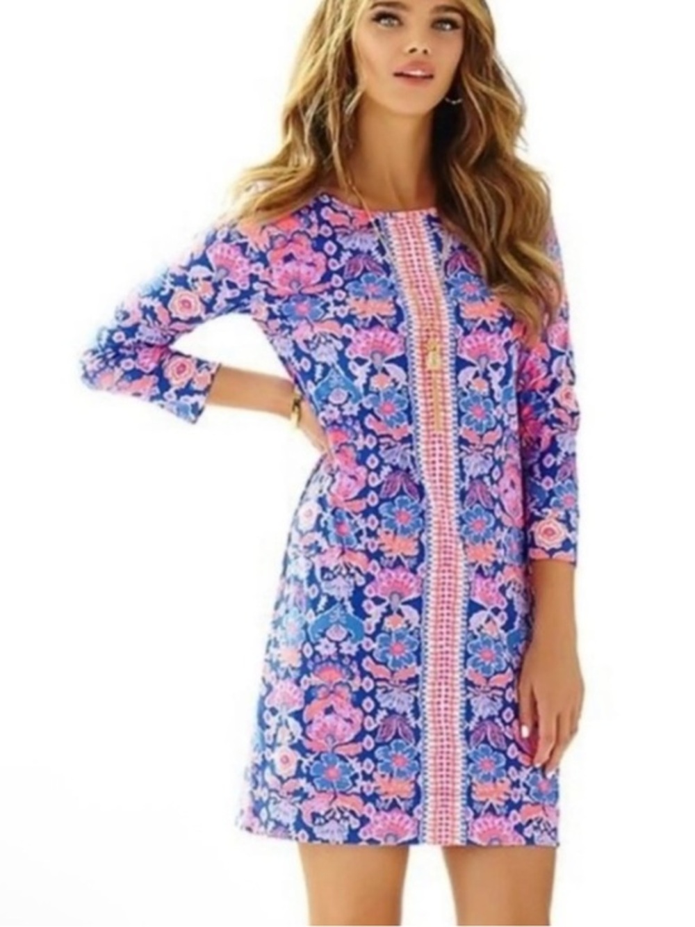 Lilly Pulitzer Marlowe Iris Blue Werk It Engineered Pima Cotton Shirt Dress xs